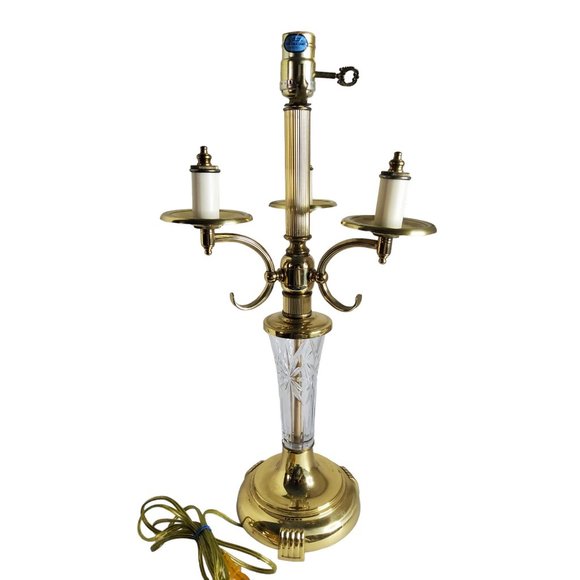 vintage Excelsior Brass and Crystal table lamp with 3 arm torchiere - Picture 3 of 4